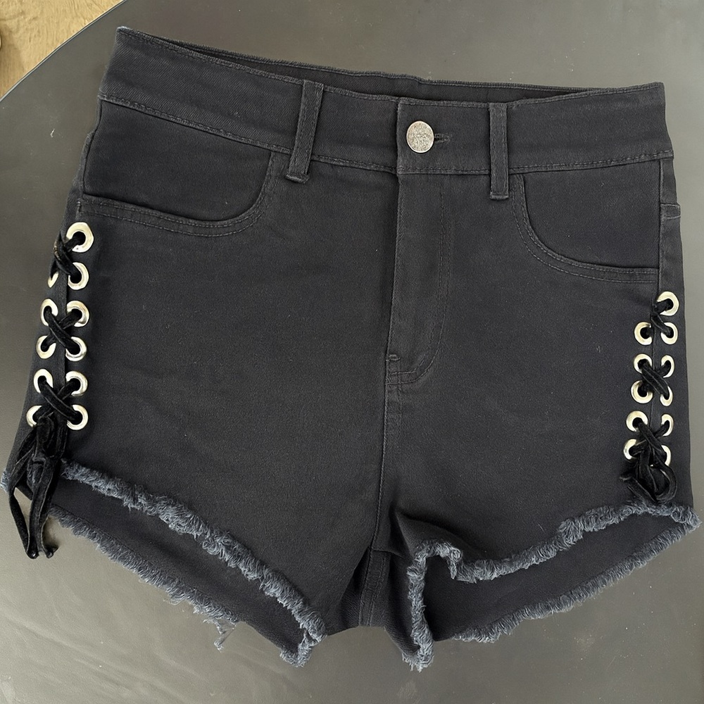 Black Lace-Up Booty Shorts